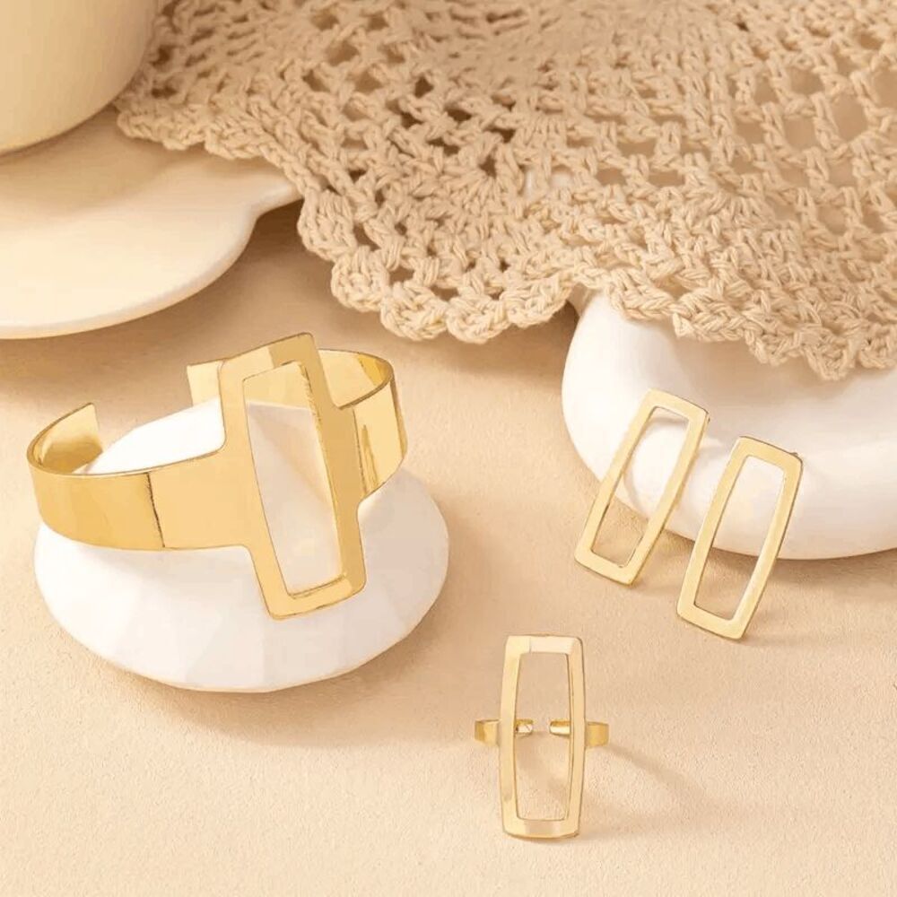 Geometric Bracelet, Earring, Ring Set - Picture 3 of 4